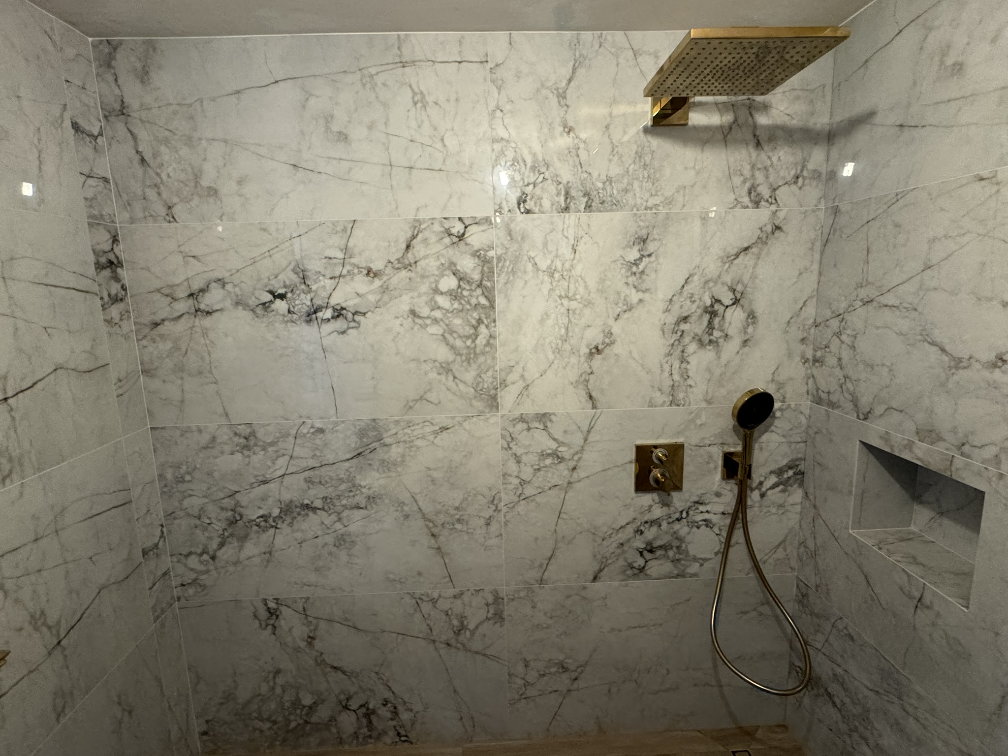 Walk-in marble shower, Swindon by Mark & Patryk Property Maintenance